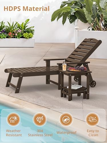 LUE BONA Outdoor Side Table,2-Tier Nesting HDPS Patio Side Table,Dark Brown
