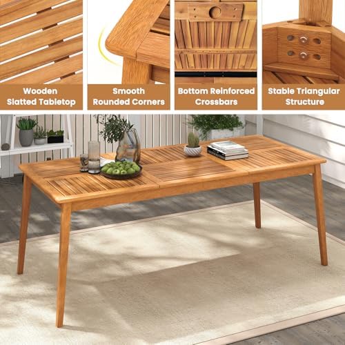 HAPPYGRILL Outdoor Acacia Wood Dining Table for 8 People, 79” x 35” Rectangul...
