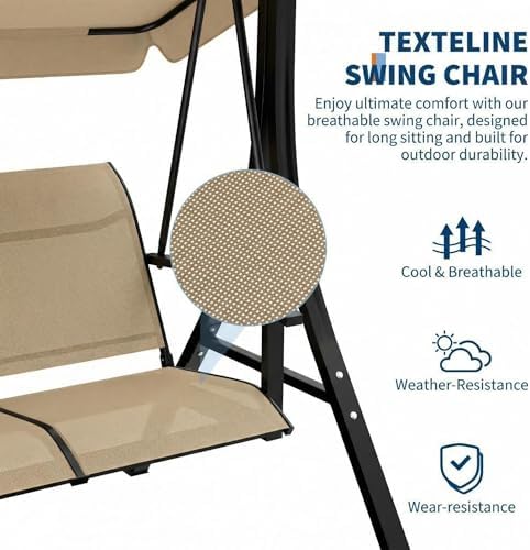 GarveeLife 3-Seat Patio Swing Chair, Outdoor Porch Hanging Chairs with Adjust...