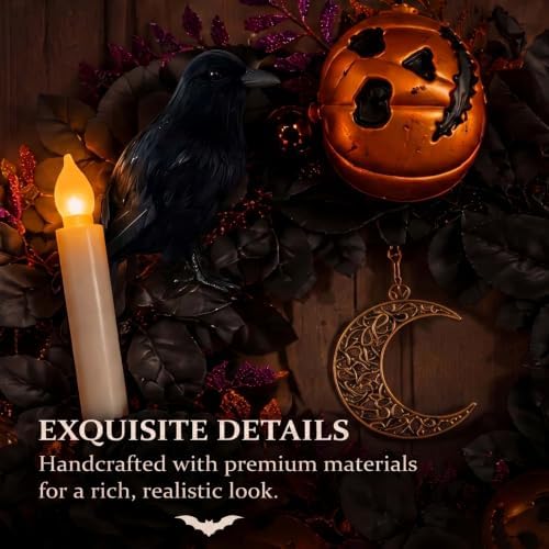 18'' Halloween Wreath with Lights, Black Roses, Crow, Pumpkin