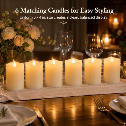 3 x 4 Inch Flameless Candles with Remote Set of 6 for Wedding Decor