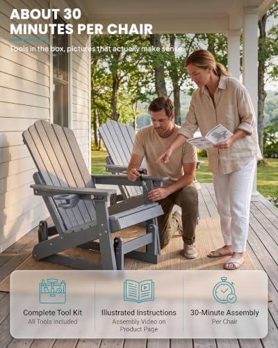 Adirondack Glider Chair Set of 2, Retractable Ottoman & Adjustable Backrest