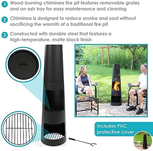 Sunnydaze Chiminea Outdoor Fireplace - Chiminea Fire Pit with Poker and Cover...