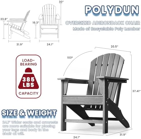Farmhouse Adirondack Chair Wood Texture, Poly Lumber Patio Chairs, Pre-Assemb...