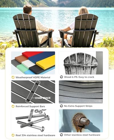 Adirondack Chair Set of 2, HDPE Outdoor Chair, Grey