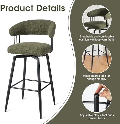 Glitzhome Swivel Bar Stools Set of 2, 31.5 Inch Seat Height Modern Mid Centur...