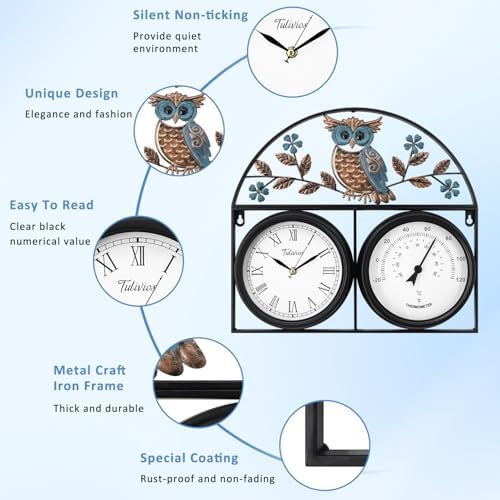 17Inch Large Outdoor Clock,Waterproof Wall Clock with Thermometer,Weatherproo...