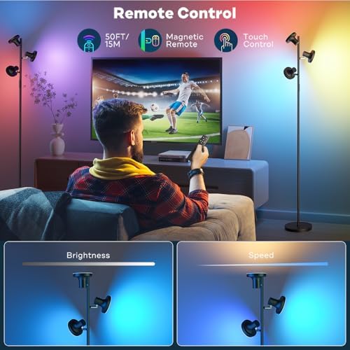 SIBRILLE RGB Floor Lamp, 36W Bright LED Standing Lamp with 3 Swivel Lights, C...