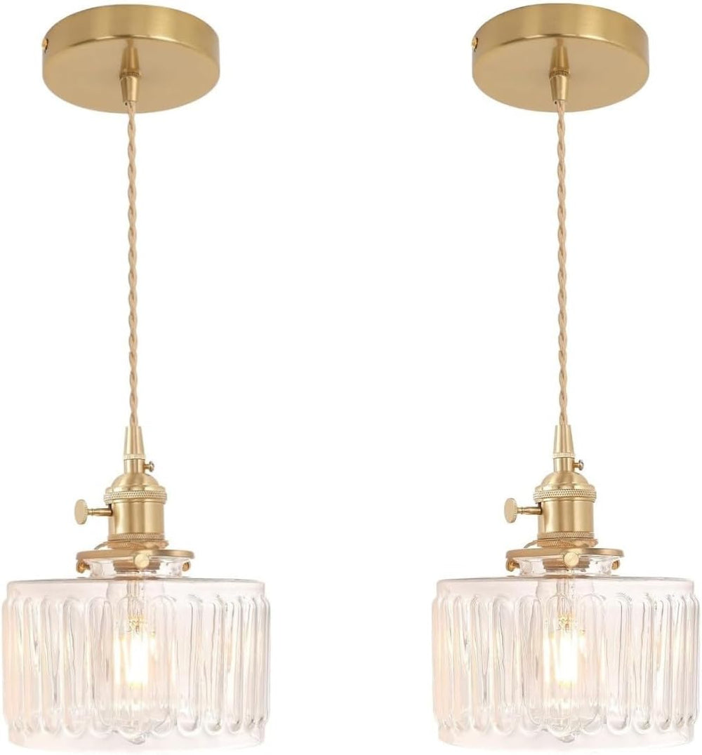 Glass Pendant Light 2 Pack Vintage Brass Hanging Lamp Farmhouse Rustic Indust...