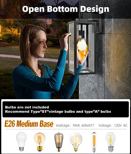 2 Pack Large Size Outdoor Wall Lights Dusk to Dawn, 18 Inch Wall Lantern Set ...