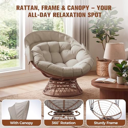 GTPLAYER Outdoor Wicker Egg Chair PE Rattan Chair with Cushion, Oversized Pat...
