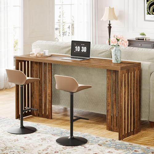 Tribesigns 63-Inch Bar Table with Louvered Base, Rustic Brown