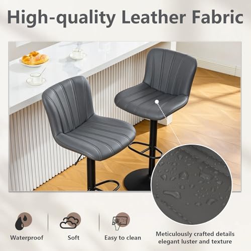 Bar Stools Set of 2, Modern Swivel Bar Stools Adjustable Height, Faux Leather...