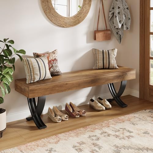 Tribesigns Entryway Shoe Bench, 55-Inch Wooden Shoe Bench with Metal X-Shaped...