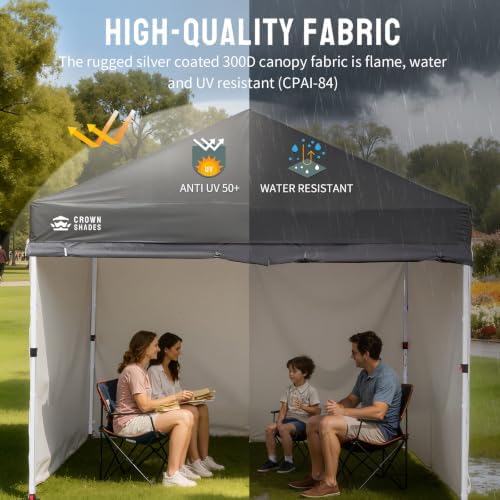 CROWN SHADES 10X10 Commercial Pop Up Canopy Tent with Sidewalls, Gray