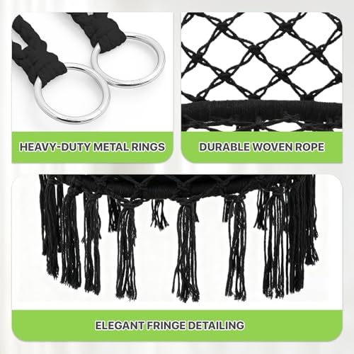 Magshion Macrame Hanging Hammock Chair with Cozy Full Cushion, Black