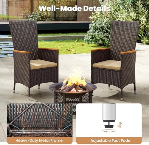 Tangkula High Back Rattan Patio Dining Chairs Set of 2, Outdoor Wicker Dinner...