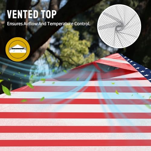 CROWN SHADES 10x10 Pop Up Canopy Tent with One Push Setup, American Flag
