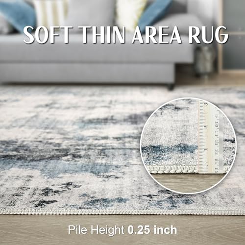 Abstract 8x10 Area Rug: Machine Washable Non Slip Ultra Thin Low-Pile Carpet,...