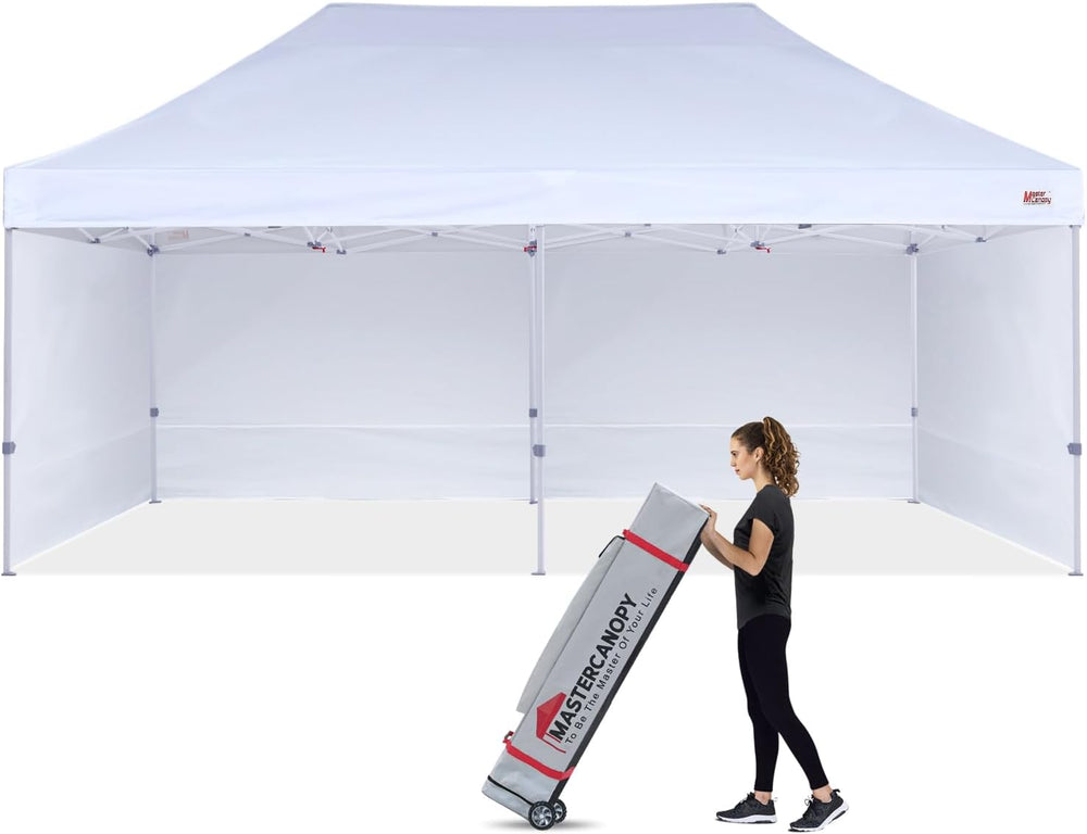MASTERCANOPY 10x20 Heavy Duty Pop Up Canopy Tent with 4 Sidewalls, White