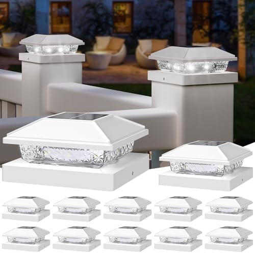 NIORSUN Solar Post Cap Lights,4x4 Post Solar Light Cool White,White 12 Pack