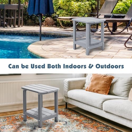 Adirondack Outdoor Side Table, 16.5” HDPE Small Patio Table with Storage Shel...