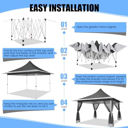 COBIZI 12x12 Pop Up Gazebo with Mosquito Netting,Peaked Roof Canopy,Gray
