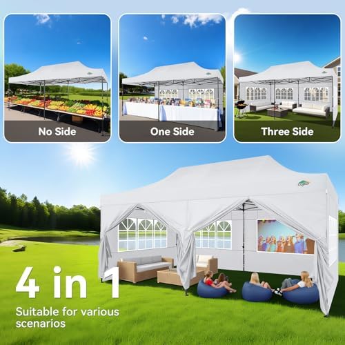 COBIZI 10x20 Heavy Duty Pop Up Canopy Tent with 6 Sidewalls Thicken Frame, Co...