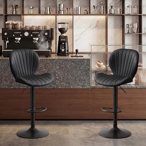 GRUSIGN Bar Stools Set of 2, Modern Swivel Adjustable Bar Chairs, Faux Leathe...