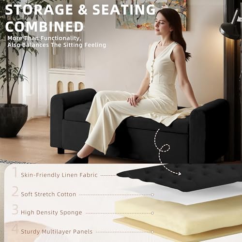48" Ottoman with Storage, Tufted Storage Ottoman Bench, Convenient Livin...