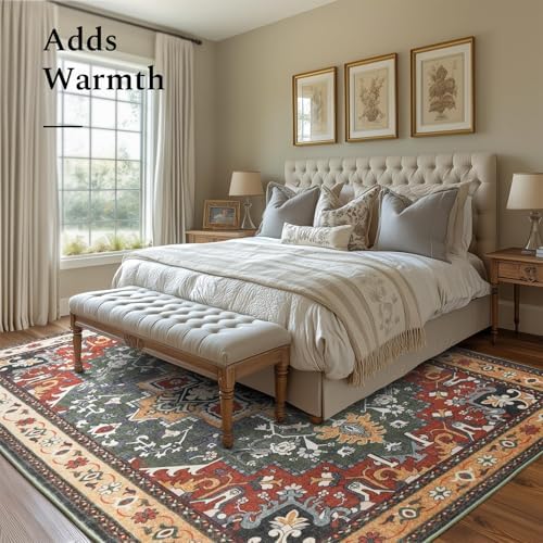 Rugflix 9x12 Area Rugs for Living Room, Washable Red Green Large Rug