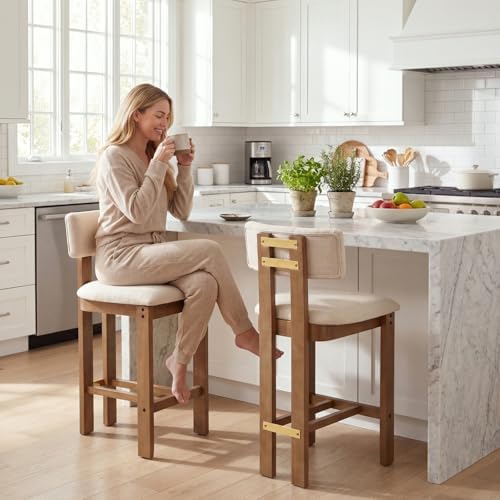 HNY 26’’ Tall Farmhouse Bar Stools Set of 2, Modern Counter Stools with Backs...