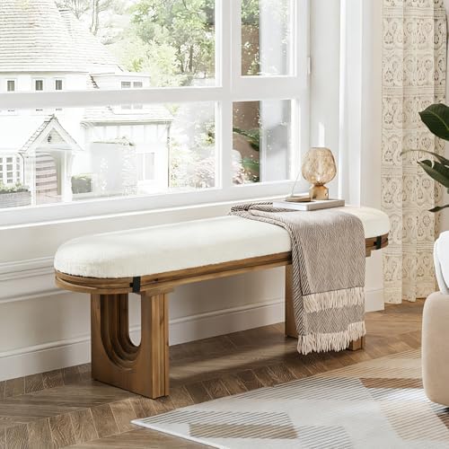 LITTLE TREE Solid Wood Bench with Upholstered, 47.24" End of Bed Bench
