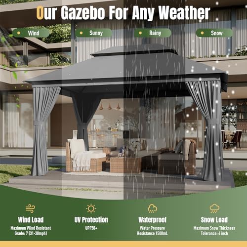 Aoxun 10x12 Gazebo Canopy with Steel Frame, Double Roof
