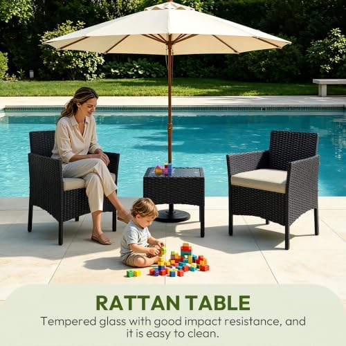 Yaheetech 3 Pieces Patio Conversation Set, Outdoor Rattan Bistro Furniture, 2...
