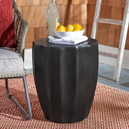 SAFAVIEH Outdoor - Jaslyn Accent Stool - Black Concrete - Modern Sculptural D...