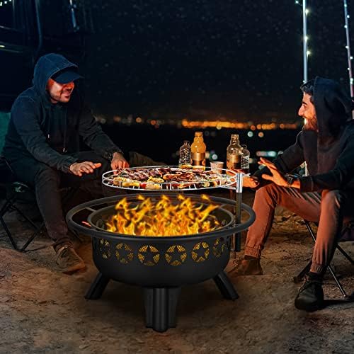 Hykolity 2 in 1 Fire Pit with Grill, Large 31" Wood Burning Fire Pit wit...