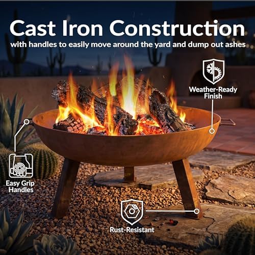 Sunnydaze 30" Heavy-Duty Cast Iron Fire Pit Bowl for Outside, Wood-Burning