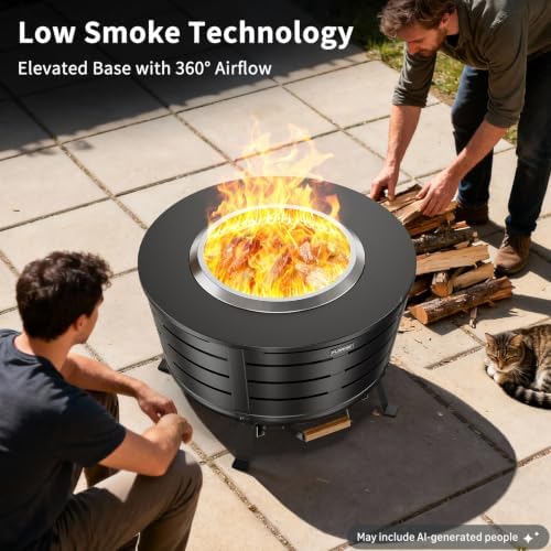 26.5 Inch Smokeless Fire Pit, Outdoor Large Wood Burning Bonfire Fireplace