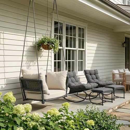Swing Chair Outdoor, Single Hanging Porch Swing, Ceiling Hanging Chair for Be...