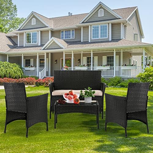 Patio Furniture Set Conversation Chairs, 4 Pieces Wicker Patio Set Outdoor Pa...