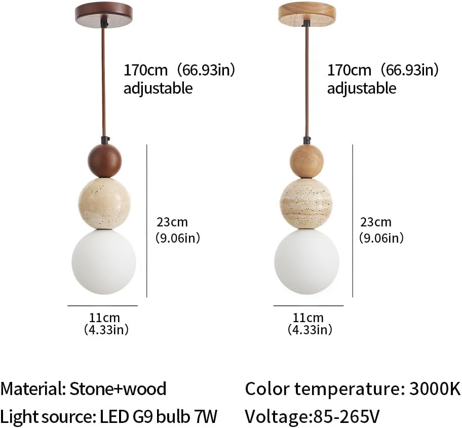 Modern Natural Stone Pendant Light, Frosted White Glass Spherical Hanging Lig...