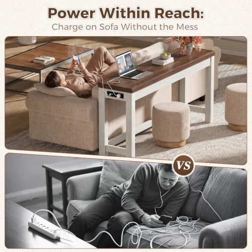 Cyclysio 63" Console Table with 2 AC Outlets & 3 USB Ports, Rustic Oak