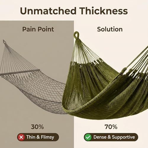 Handwoven Mayan Hammock with Carry Bag, 2 Person Family Size Cotton Nylon Rop...