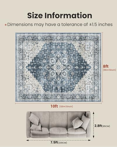 AMADA HOMEFURNISHING 8x10 Washable Area Rug, Low-Profile with Non-Slip Backin...