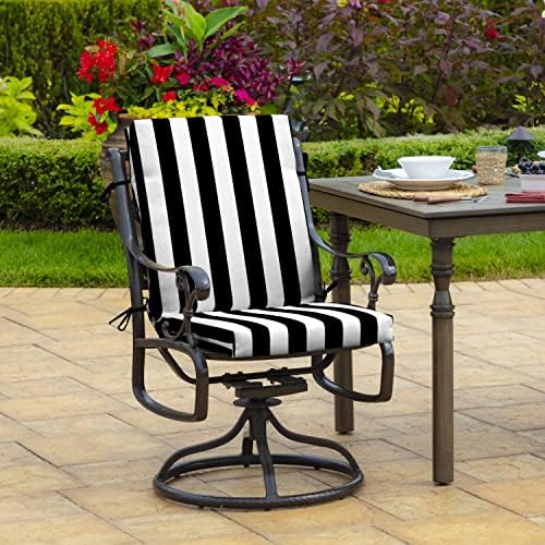 Arden Outdoor Dining Chair Cushion, 4-Pack, 20x44, Black Cabana Stripe