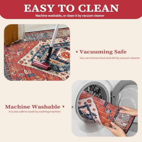 SERISSA 5x7 Washable Non Slip Boho Area Rug for Living Room，Rust