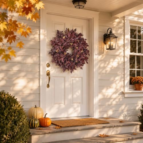 26" Artificial Cimicifuga Fall Wreath for Halloween Front Door(Dark Purple)