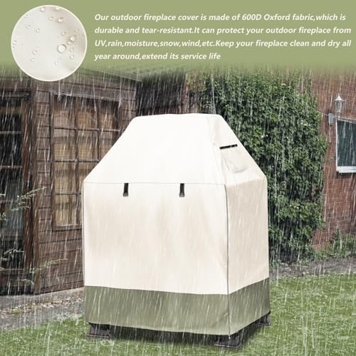 Outdoor Fireplace Cover, 32"L × 24"W × 45"H, Beige & Grayi...