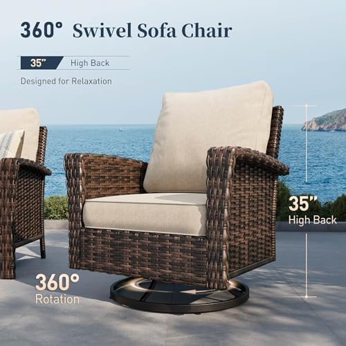 SUNSHINE VALLEY 5-Seat Patio Furniture Set, Outdoor High Back Sofa, Beige